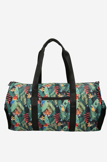 Zelená kvetinová veľká cestovná taška s čiernymi rúčkami