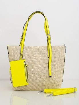 Dámska béžovo-žltá prútená taška s odnímateľnou malou taštičkou