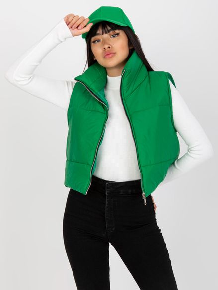 Zelená prešívaná vesta na zips