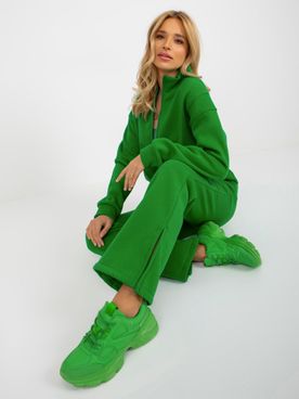 Zelená trojdielna tepláková súprava s topom, mikinou a nohavicami