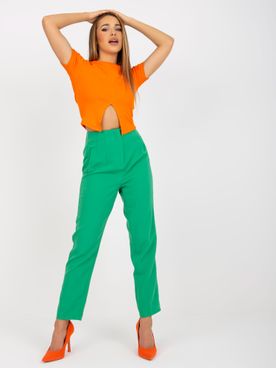 Zelené elegantné látkové nohavice pre ženy so zipsom