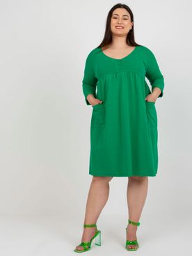 Zelené voľné rozšírené plus size šaty s gombíkmi a vreckami
