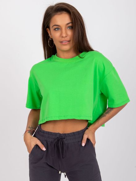 Zelený voľný tričkový crop top s krátkym rukávom