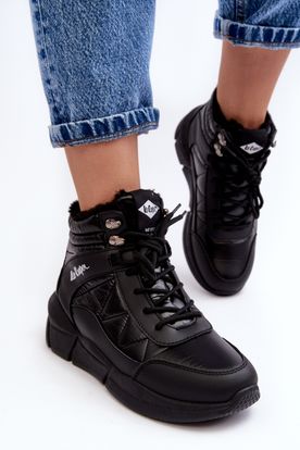 Zimné členkové čierne topánky pre ženy Lee Cooper s kožušinovým zateplením
