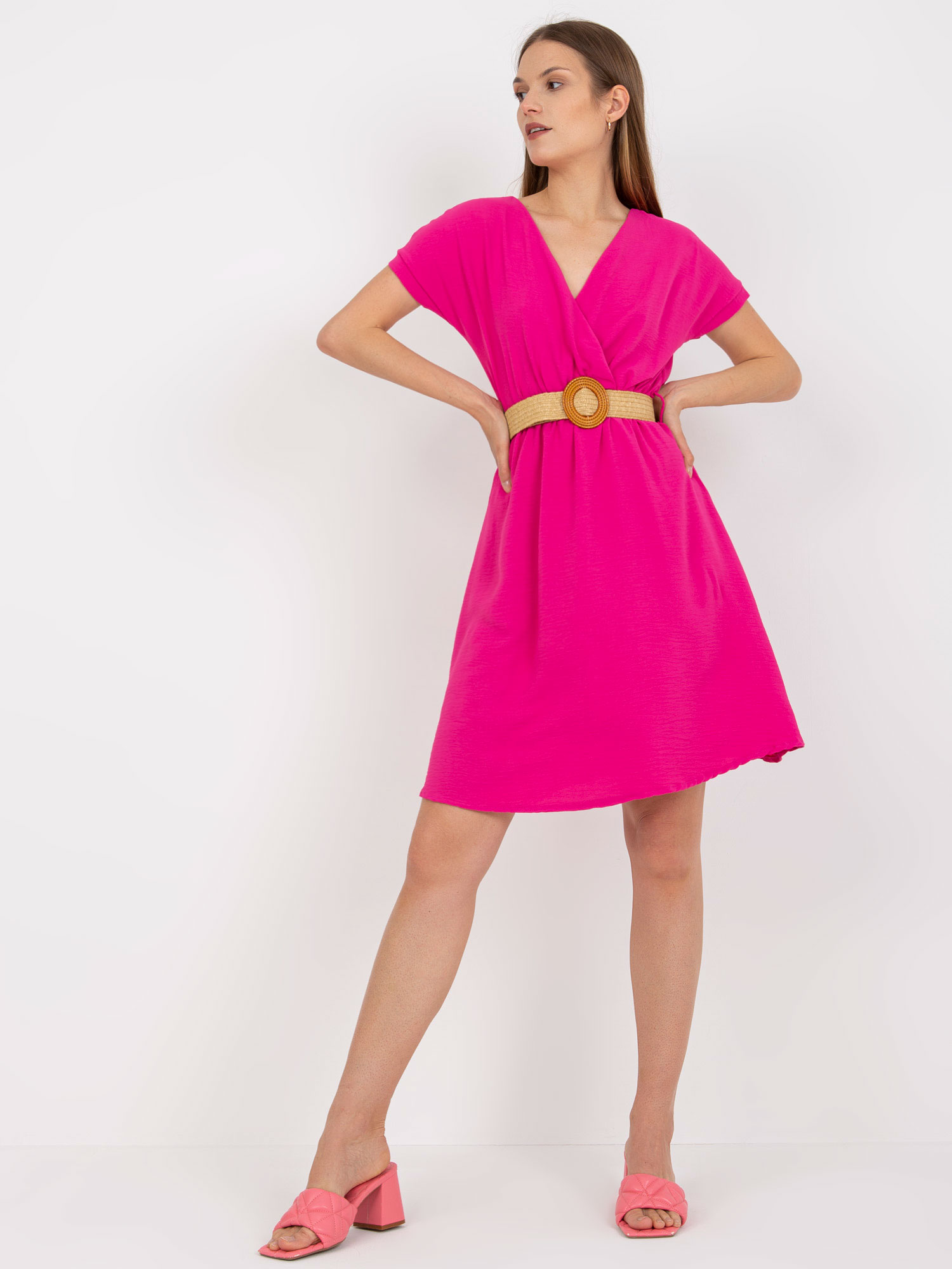 Ružové šaty s opaskom - M