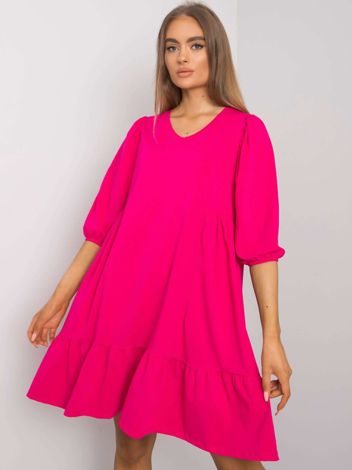 Dámske ružové oversize šaty s volánom - S/M