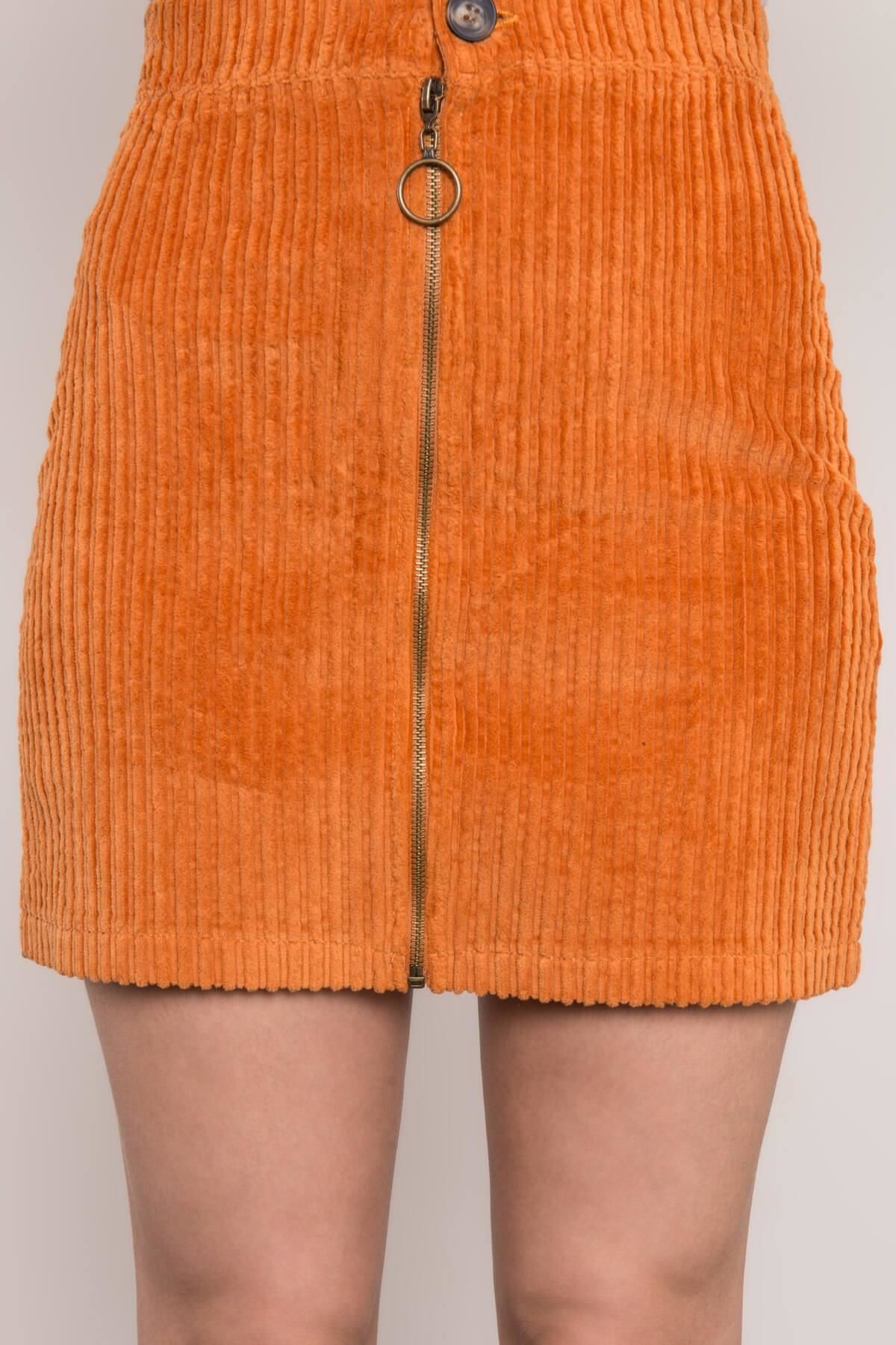 Oranžová menžestrová sukňa so zipsom
